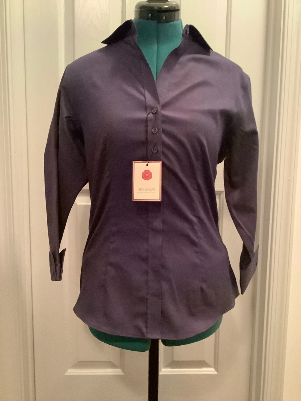 Red House Ladies 3/4-Sleeve Non-Iron Shirt Small Purple NWT Nailhead Dobby Shirt